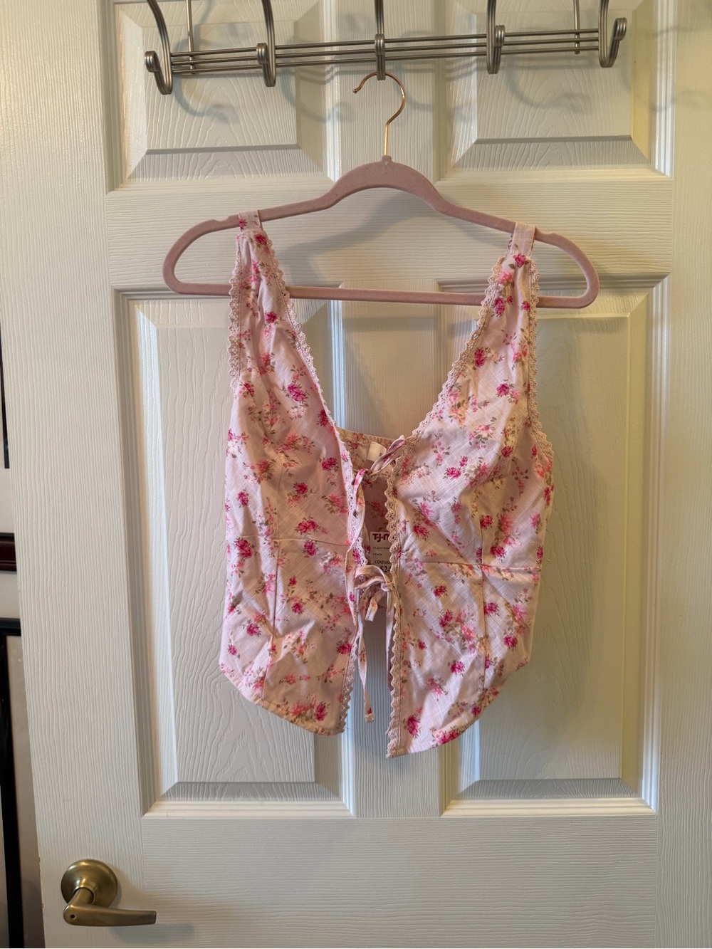 Pink Rose Pink Floral Lace-Up Camisole